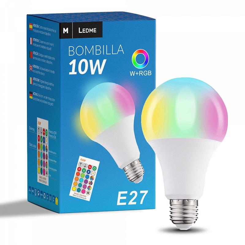 BOMBILLA LED COLORES E27 A60 10W CON MANDO (RGBW)