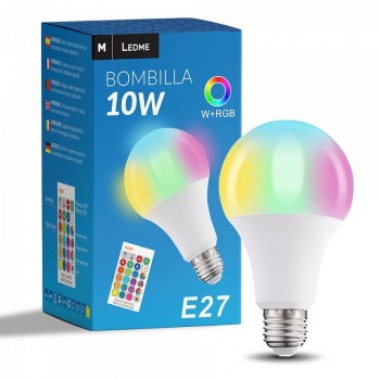 BOMBILLA LED COLORES E27 A60 10W CON MANDO (RGBW)
