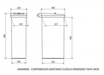 CONTENEDOR SANITARIO FEMENINO TAPA INOX 40LTS.