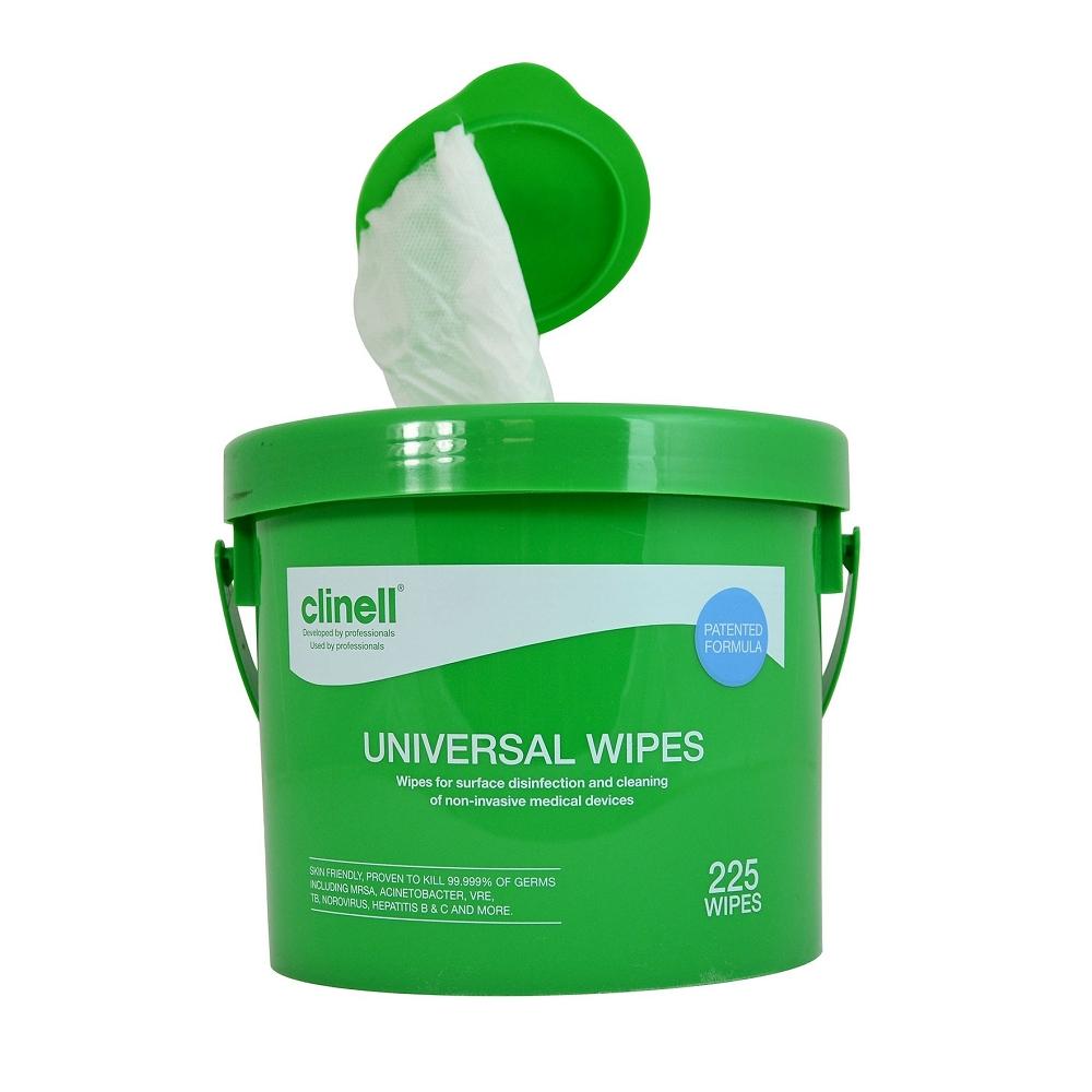 CLINELL UNIVERSAL WIPES BUCKET 225 (BOTE + TOALLITAS DESINFECTANTES SUPERF.)