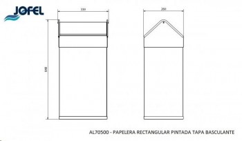 PAPELERA RECTANGULAR PINTADA TAPA BASCULANTE 40L.