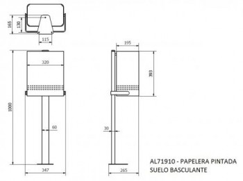 PAPELERA EXTERIOR BASCULANTE SUELO C/PIE 30L.