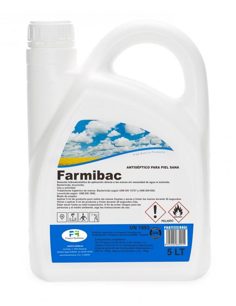 DESINFECTANTE HIDROALCOHOLICO MANOS FARMIBAC 5 LTS.