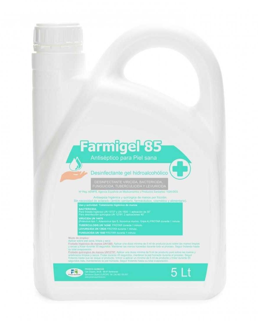 DESINFECTANTE VIRICIDA PARA MANOS FARMIGEL 85 (5 LT)